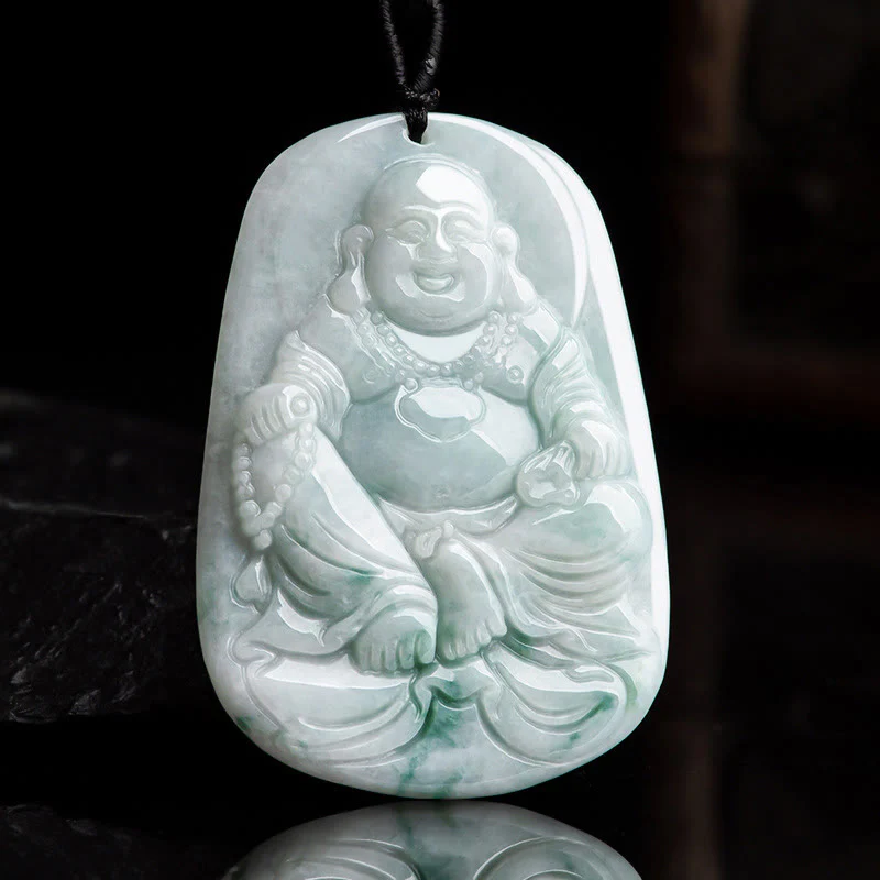 Mocoer Natural Jade Laughing Buddha Maitreya Buddha Luck String Necklace Pendant - Mocoer