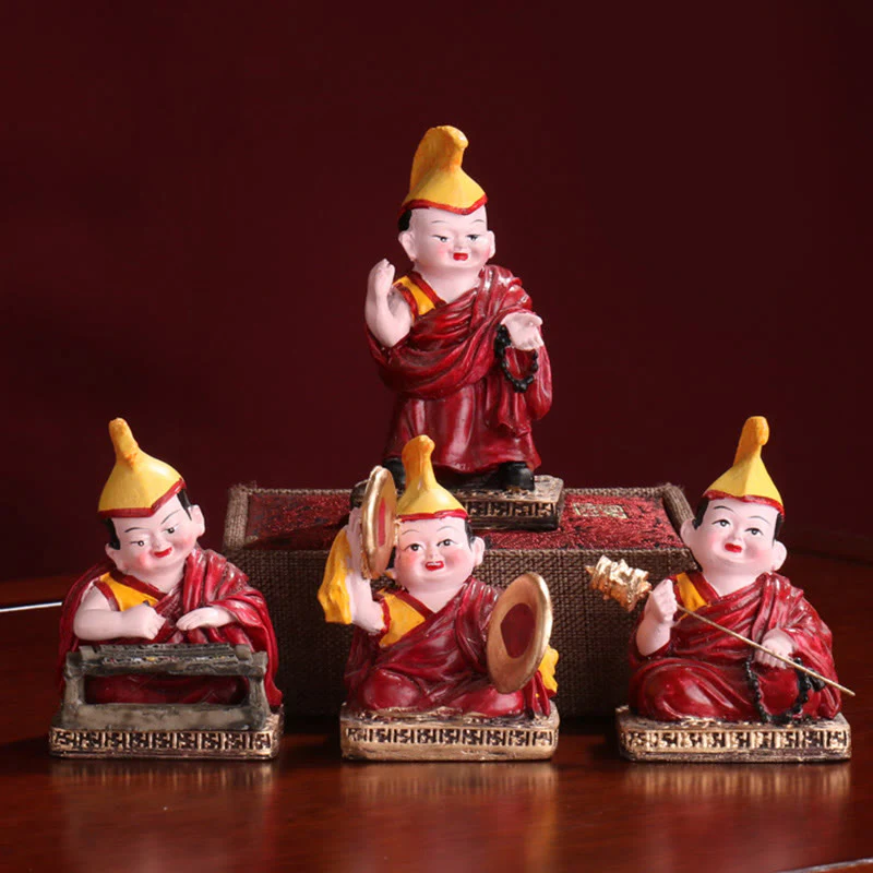 Mocoer Hand Painted Tibetan Lama Figures Carved Creative Home Office Car Decoration Ornament - Mocoer