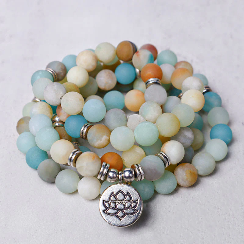 Mocoer Tibetan Amazonite Stone Blessing Lotus Mala - Mocoer