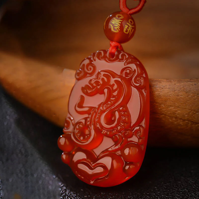 Mocoer Chinese Zodiac Red Agate Luck Necklace Pendant - Mocoer
