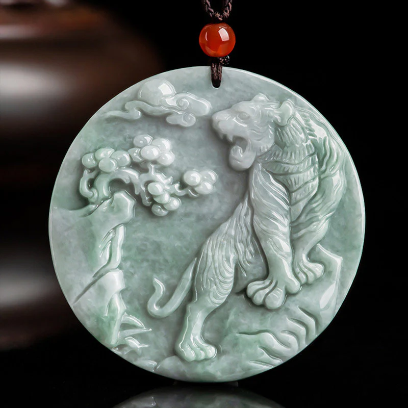 Mocoer Chinese Zodiac Tiger Jade Protection Necklace String Pendant - Mocoer