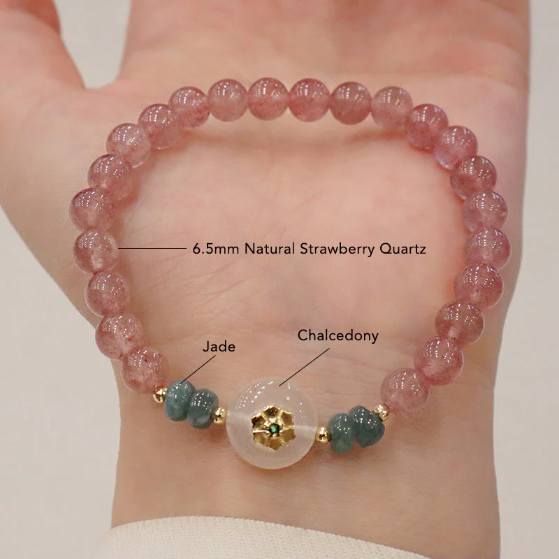 Mocoer Natural Strawberry Quartz Chalcedony Jade Healing Bracelet - Mocoer
