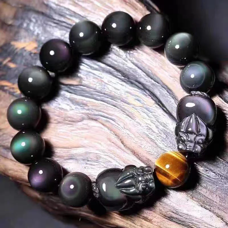 Mocoer FengShui PiXiu Rainbow Obsidian Healing Bracelet - Mocoer