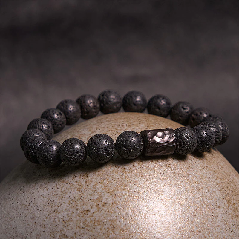 Mocoer Lava Rock Ebony Wood Tiger Eye Healing Bracelet - Mocoer