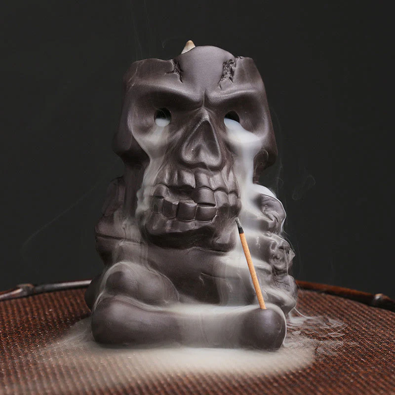 Mocoer Halloween Skull Head Purple Clay Healing Incense Burner Decoration - Mocoer
