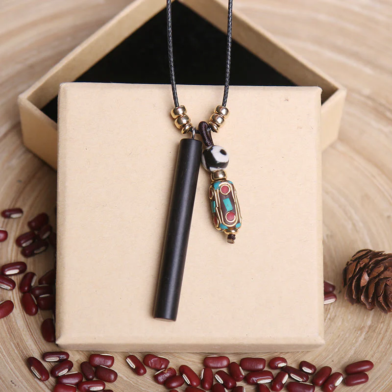 Mocoer Tibetan Ebony Wood Dzi Bead Peace Calm Necklace Pendant - Mocoer