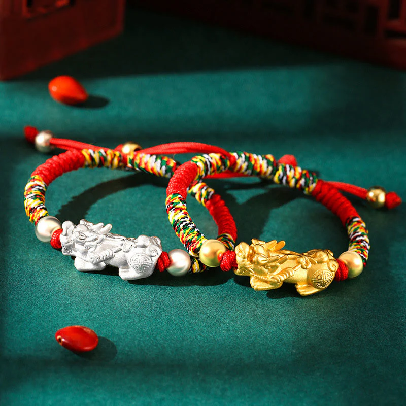 Mocoer 999 Sterling Silver PiXiu Wealth King Kong Knot String Braided Kids Child Bracelet - Mocoer