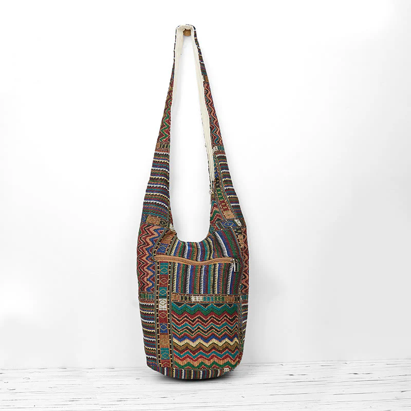 Mocoer Green Brown Waves Pattern Cotton Crossbody Bag Shoulder Bag - Mocoer