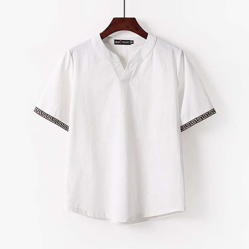 Mocoer Solid Short Sleeve Notched Neck Soft Cotton Men's T-Shirt - Mocoer