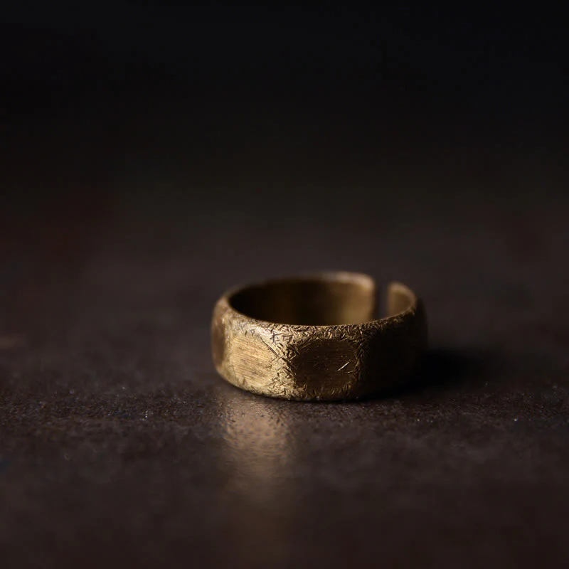 Mocoer Tibetan Simple Design Copper Brass Frosted Wealth Ring - Mocoer