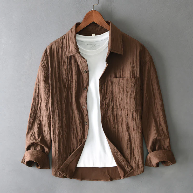 Mocoer Casual Solid Color Long Sleeve Men's Shirt With Pocket - Mocoer