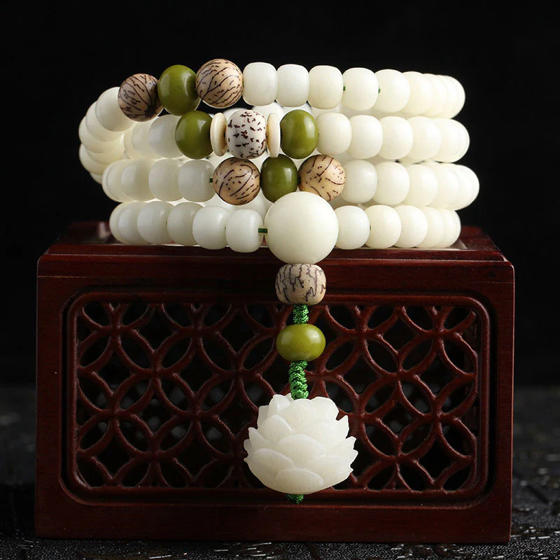 Mocoer White Jade Bodhi Lotus Mala Harmony Necklace Bracelet - Mocoer