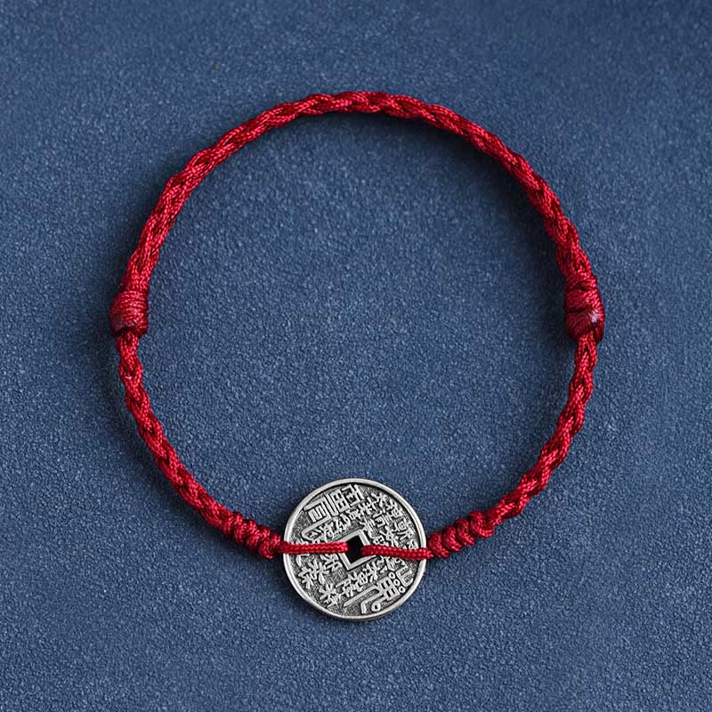 Mocoer 925 Sterling Silver Coin Protection Braided Bracelet Anklet - Mocoer