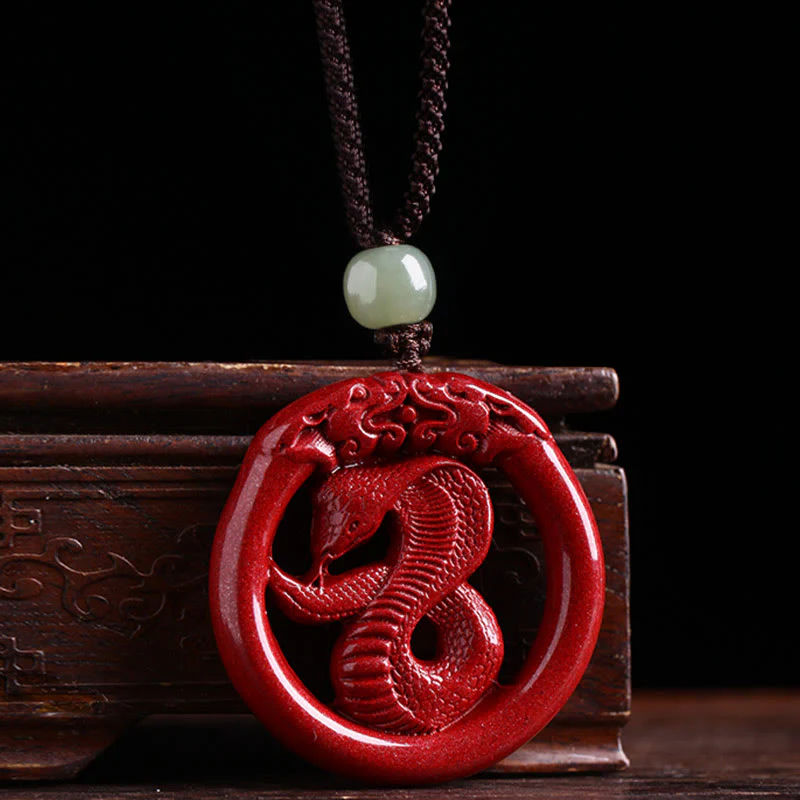 Mocoer Chinese Zodiac Cinnabar Hetian Jade Peace Buckle Calm Necklace Pendant - Mocoer