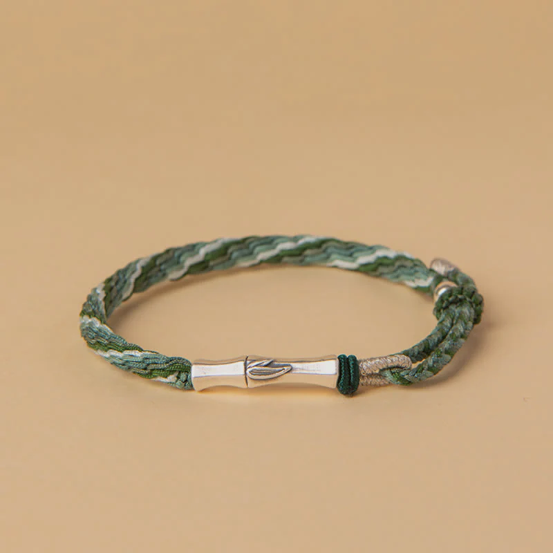 Mocoer 925 Sterling Silver Bamboo Reincarnation Knot Luck Protection String Bracelet - Mocoer