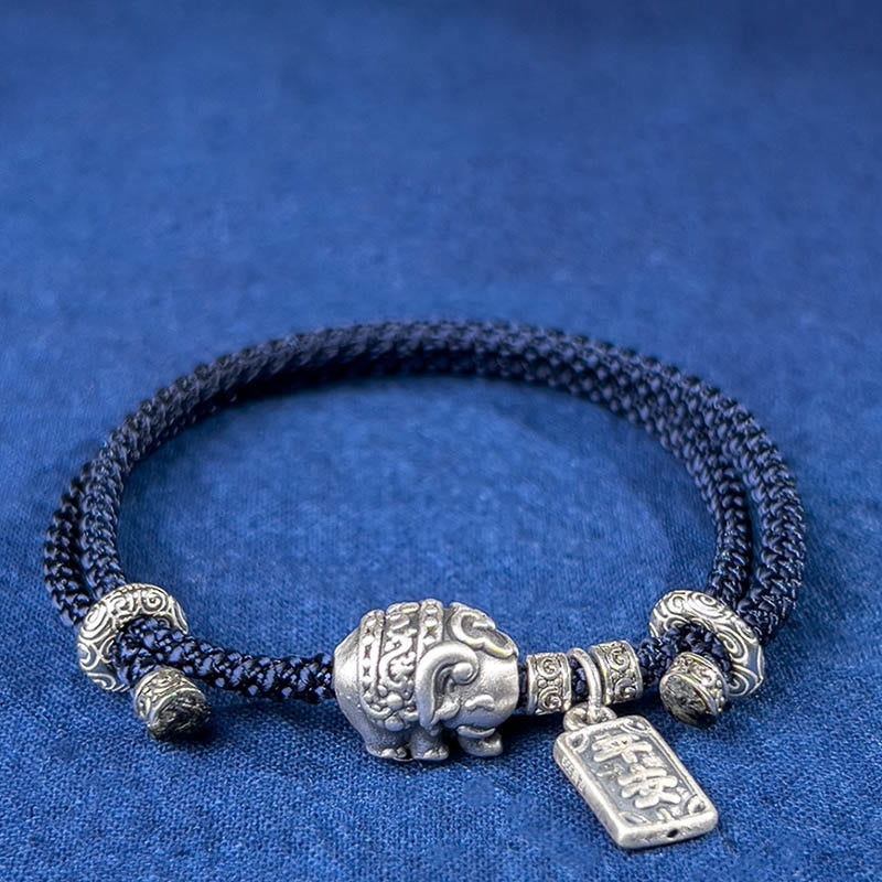 Mocoer 925 Sterling Silver Elephant Safe And Well Amulet Charm Strength Bracelet - Mocoer