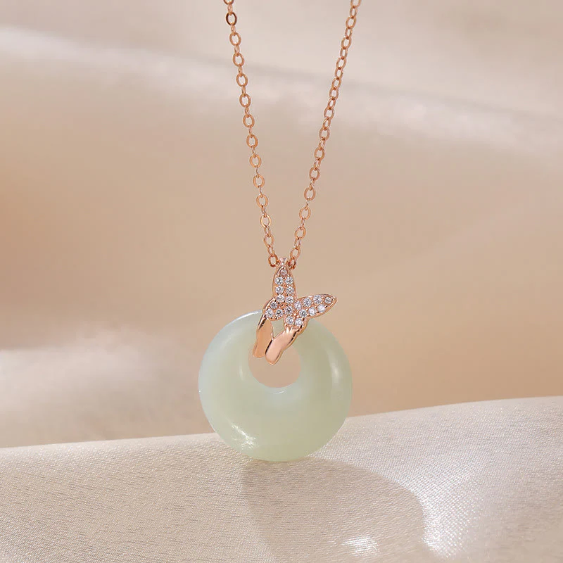 Mocoer 925 Sterling Silver Natural Hetian Jade Zircon Butterfly Luck Necklace Pendant - Mocoer
