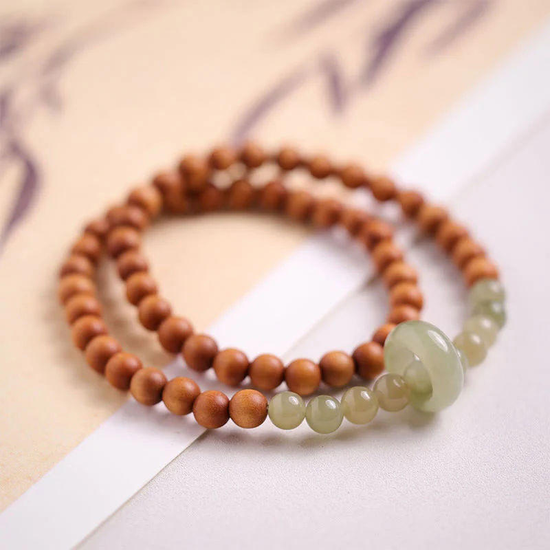 Mocoer Sandalwood Hetian Jade Protection Double Wrap Bracelet - Mocoer