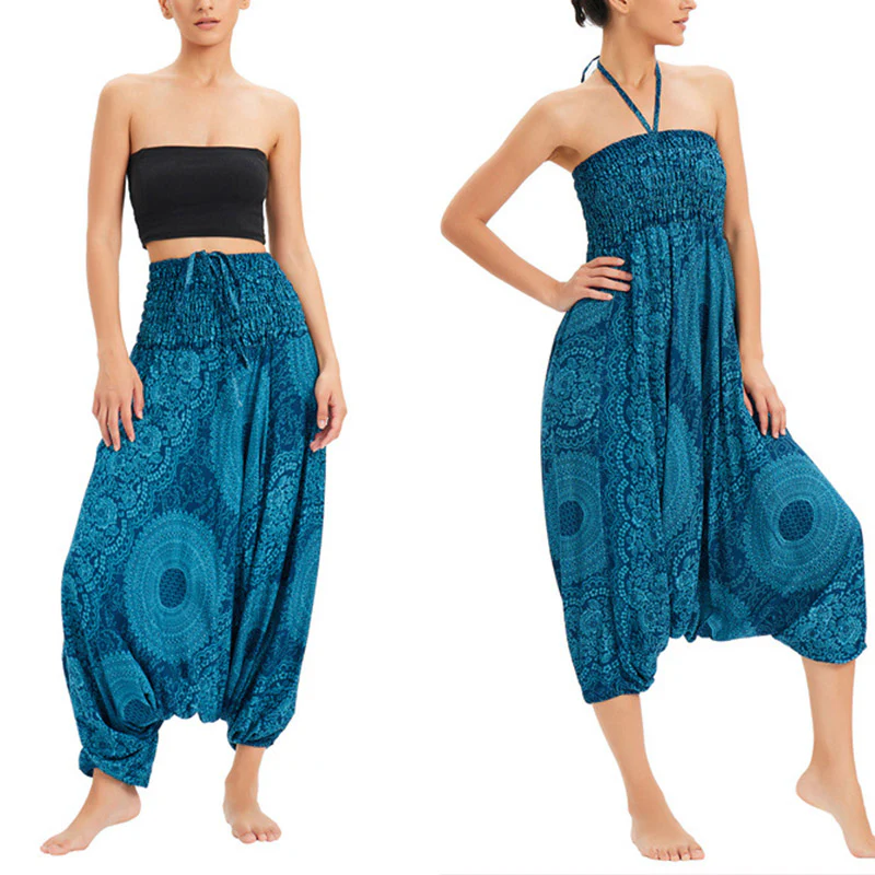 Mocoer Two Style Wear Round Geometric Loose Casual Harem Trousers Jumpsuit Women's Yoga Pants - Mocoer