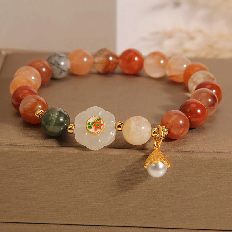 Mocoer Natural Fu Lu Shou Crystal Hetian White Jade Pearl Luck Bracelet - Mocoer