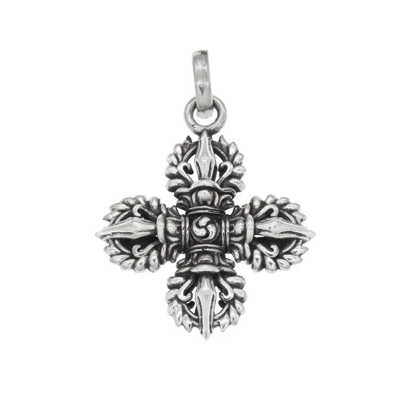 Mocoer 925 Sterling Silver Double Dorje Vajra Spiritual Strength Necklace Pendant - Mocoer