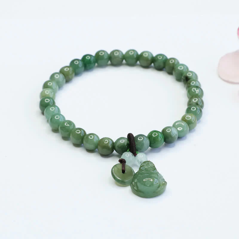 Mocoer Laughing Buddha Cyan Jade Healing Bracelet - Mocoer