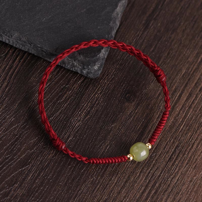 Mocoer Natural Hetian Jade 999 Gold Beads Protection Luck Braided Bracelet Anklet - Mocoer