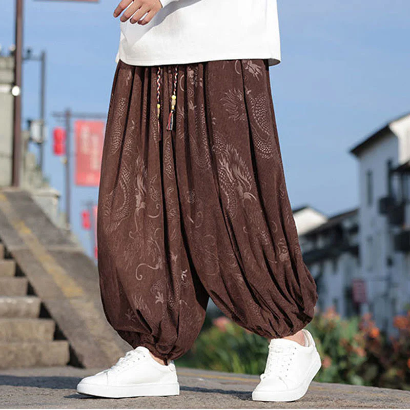 Mocoer Dragon Design Casual Plain Cotton Men's Pants With Pockets - Mocoer
