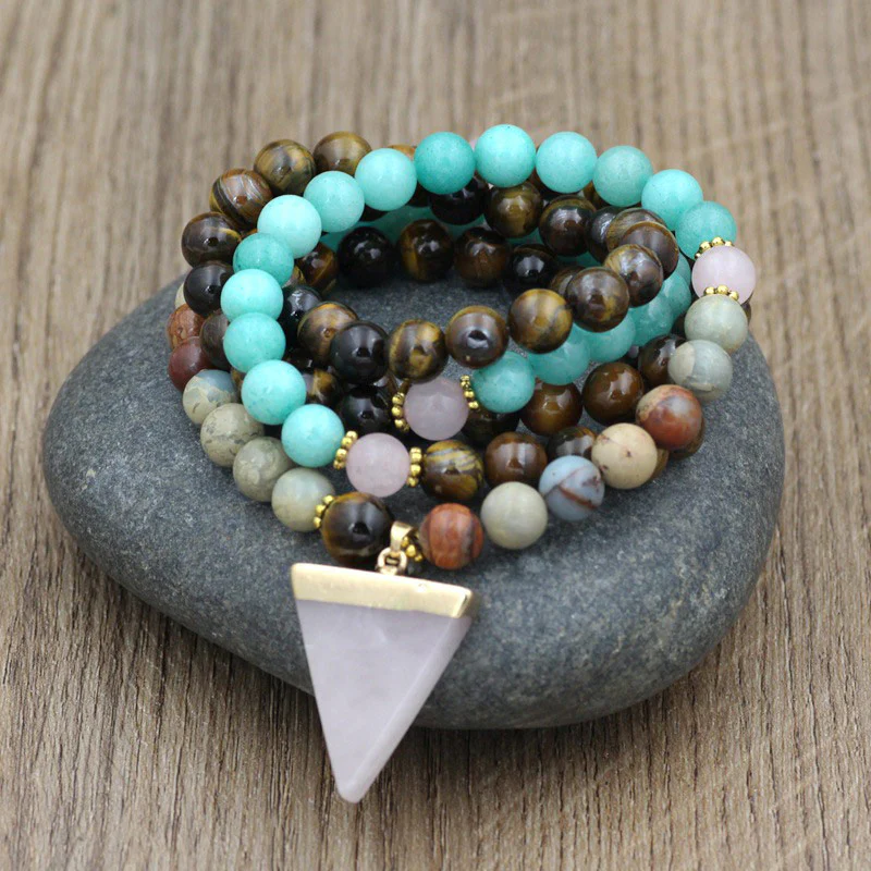 Mocoer 108 Beads Natural Stone Tiger Eye Mala Healing Bracelet - Mocoer