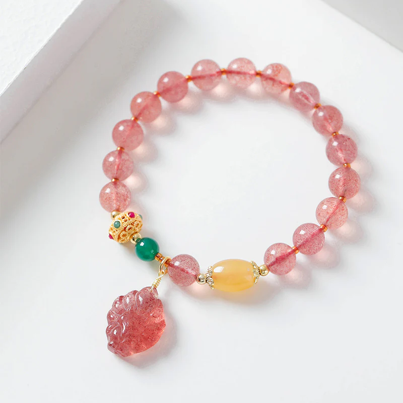 Mocoer Natural Strawberry Quartz Nine Tailed Fox Healing Bracelet - Mocoer
