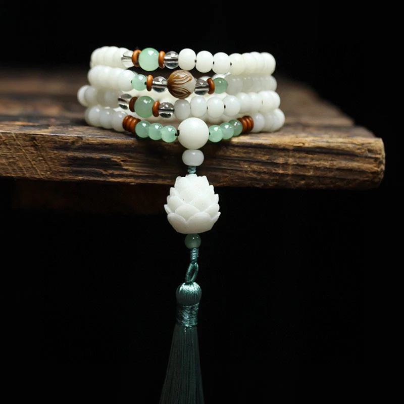 Mocoer White Bodhi Seed Mala 108 Beads Protection Bracelet - Mocoer