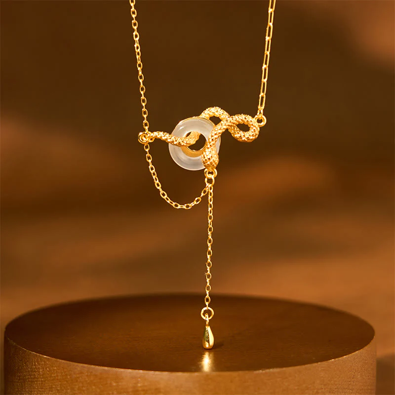 Mocoer Chalcedony Peace Buckle 925 Sterling Silver Gold Year Of The Snake Harmony Necklace Pendant - Mocoer