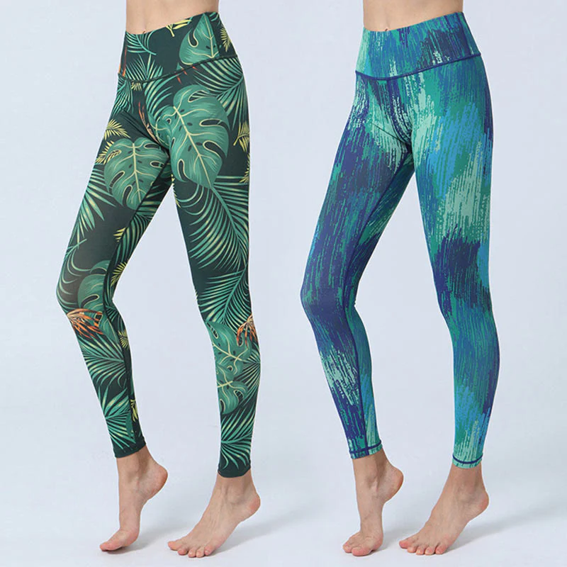 Mocoer Leaves Print Sports Fitness Yoga High Waist Leggings Women's Yoga Pants - Mocoer