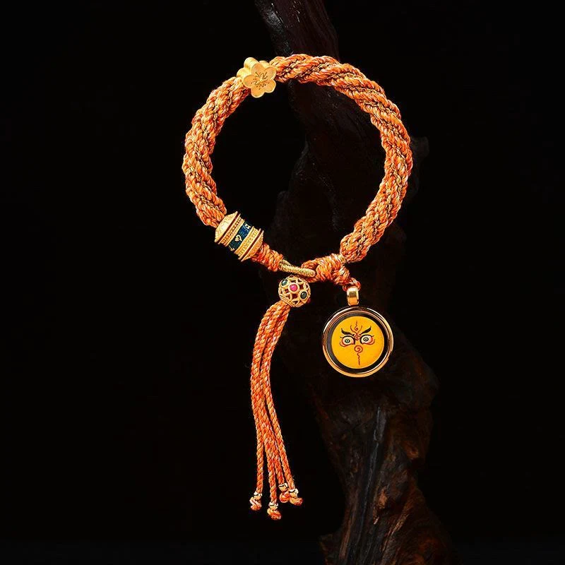 Mocoer Tibet Handmade Five God Of Wealth Luck Thangka Amulet Prayer Wheel Flower Charm Weave String Bracelet - Mocoer