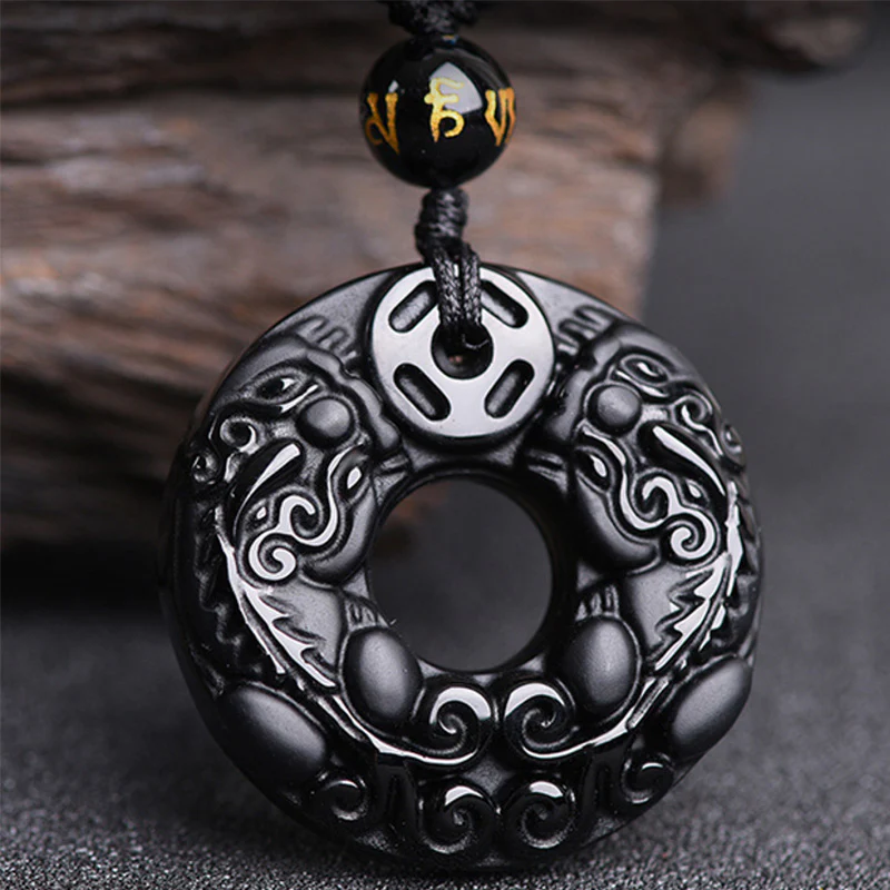 Mocoer Pixiu Obsidian Wealth Pendant Necklace - Mocoer
