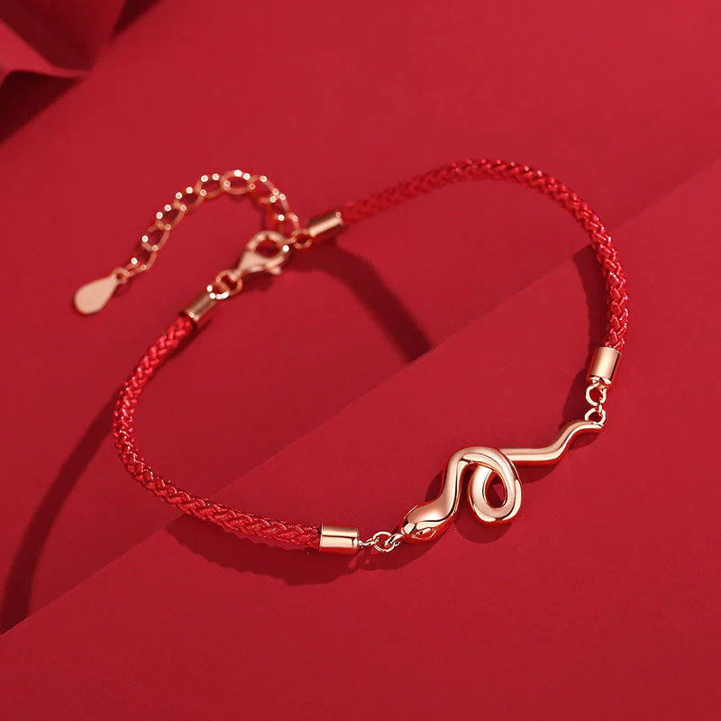Mocoer 925 Sterling Silver Year Of Snake Red String Protection Braided Bracelet - Mocoer