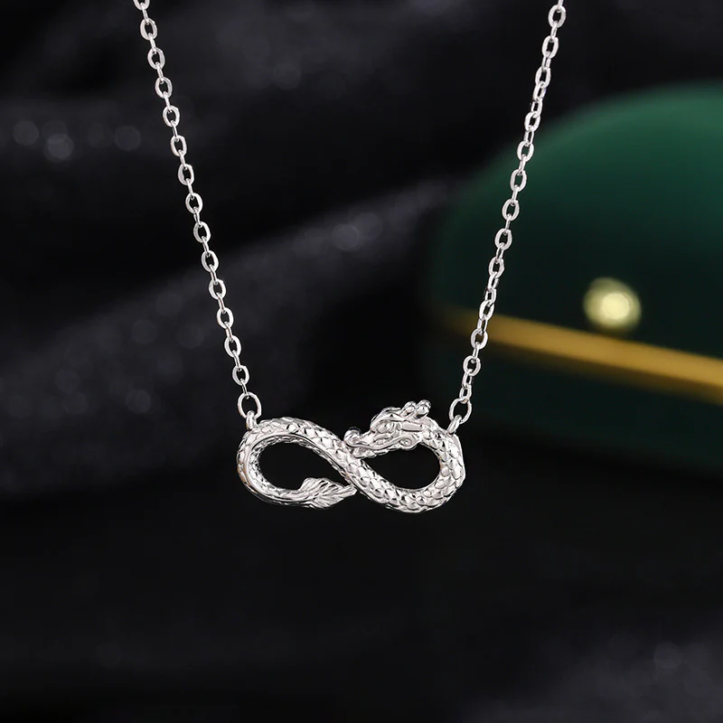 Mocoer 999 Sterling Silver Year of the Dragon Endless Knot Success Necklace Pendant - Mocoer