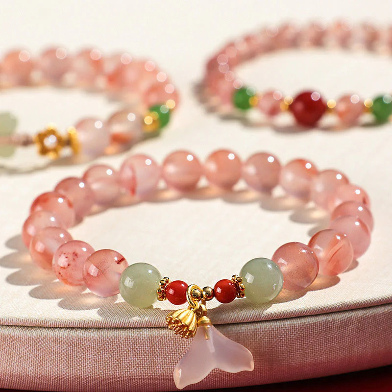Mocoer South Red Agate Butterfly Orchid Hetian Jade Luck Bracelet - Mocoer