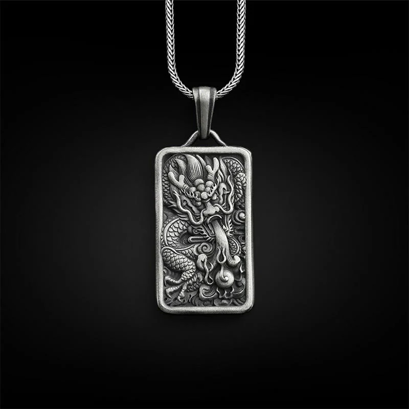 Mocoer Pure Tin Dragon Success Protection Necklace Pendant - Mocoer