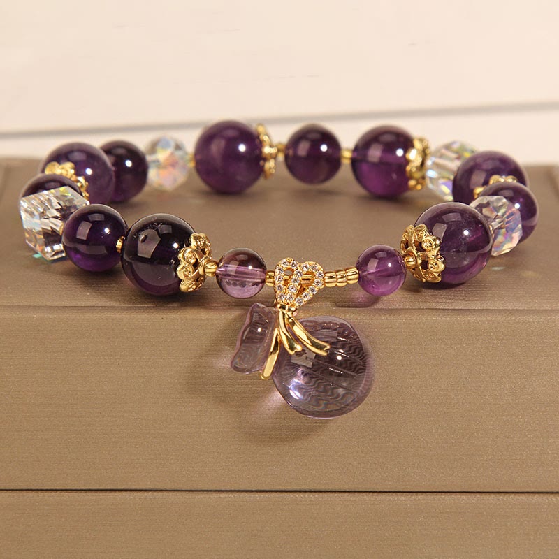 Mocoer Natural Amethyst Crystal Money Bag Charm Positive Bracelet - Mocoer