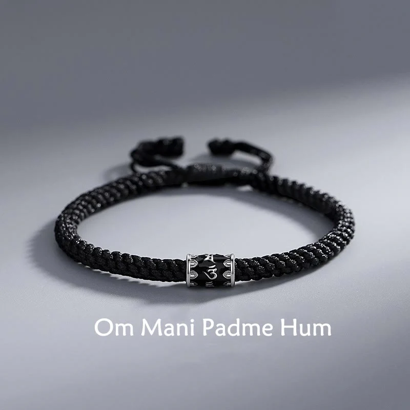Mocoer 925 Sterling Silver Om Mani Padme Hum Peace Braided Bracelet - Mocoer