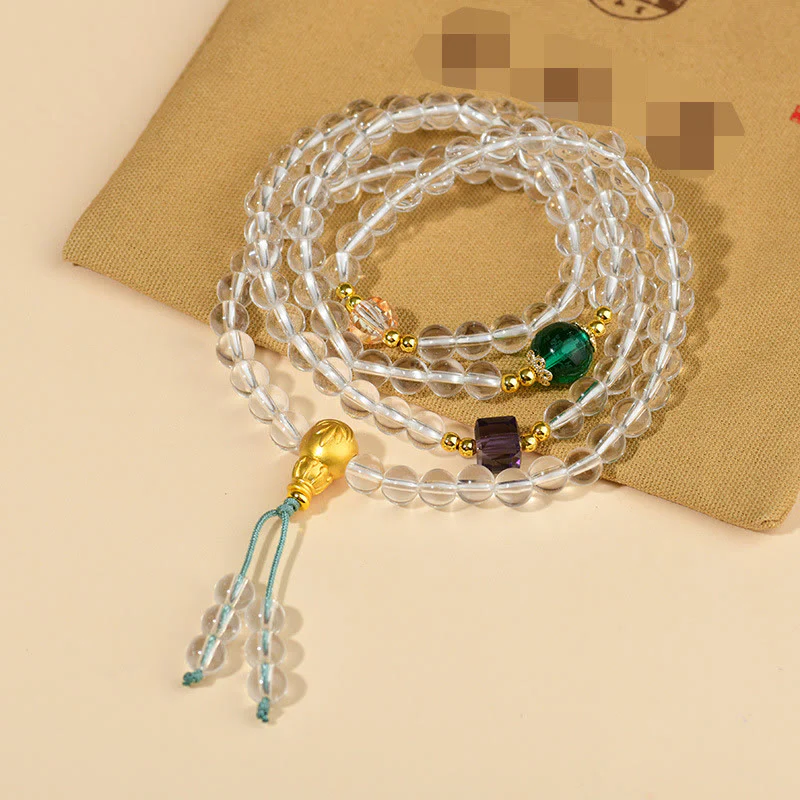 Mocoer 108 Mala Beads White Crystal Clarity Bracelet - Mocoer