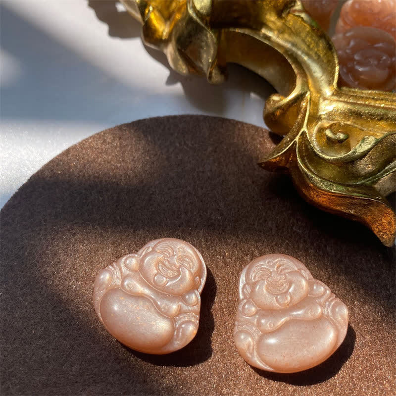Mocoer 925 Sterling Silver Laughing Buddha Natural Sun Stone Wealth Necklace Chain Pendant - Mocoer