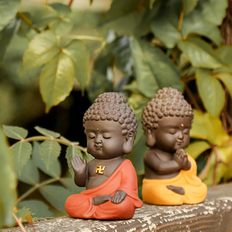 Mocoer Small Buddha Serenity Purple Clay Home Desk Decoration - Mocoer