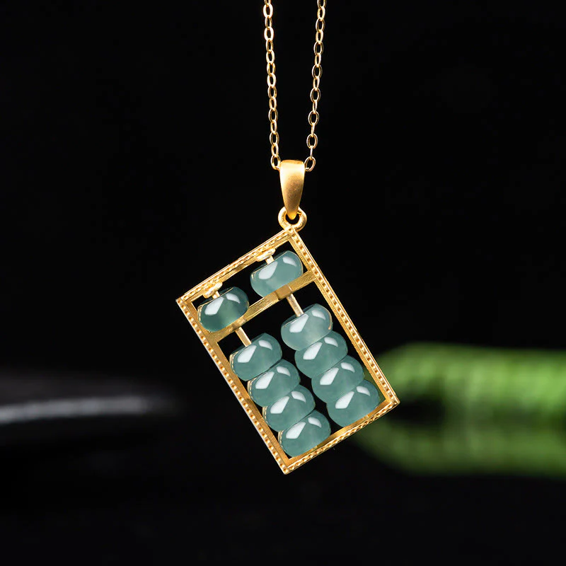 Mocoer 925 Sterling Silver Natural Jade Abacus Pattern Abundance Necklace Pendant - Mocoer