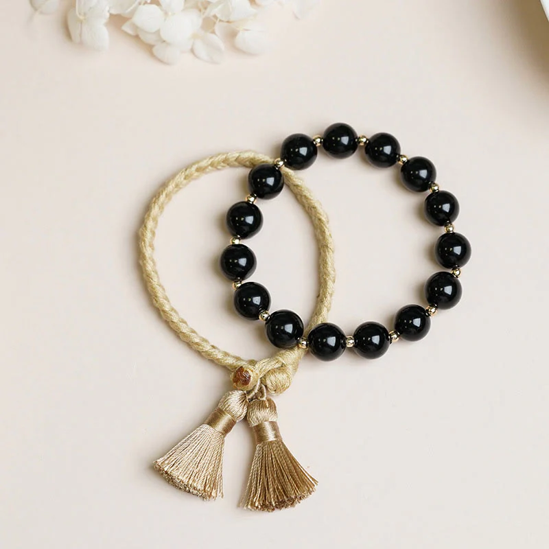 Mocoer 2Pcs Black Onyx Bead Support Protection String Bracelet - Mocoer