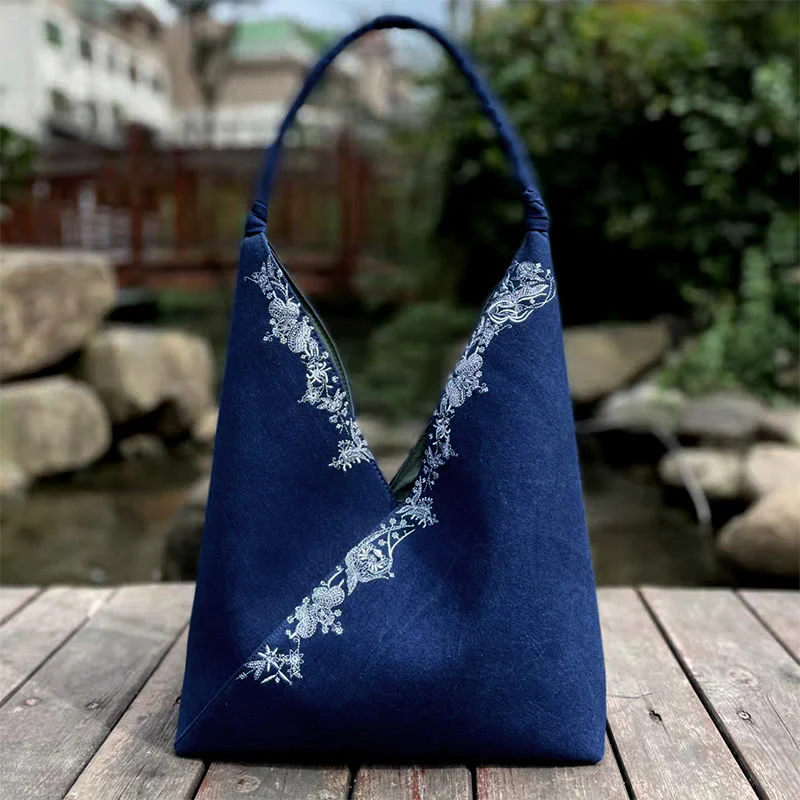 Mocoer Handmade Embroidery Pattern Canvas Shoulder Bag Tote Bag Set - Mocoer