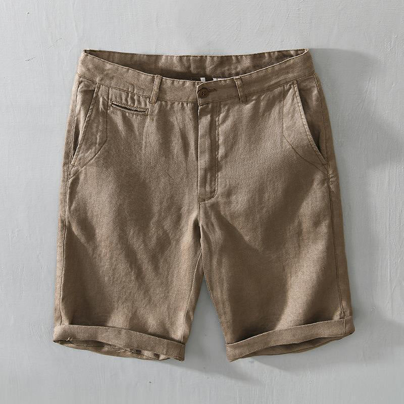 Mocoer Solid Color Drawstring Cropped Linen Men's Shorts With Pockets - Mocoer