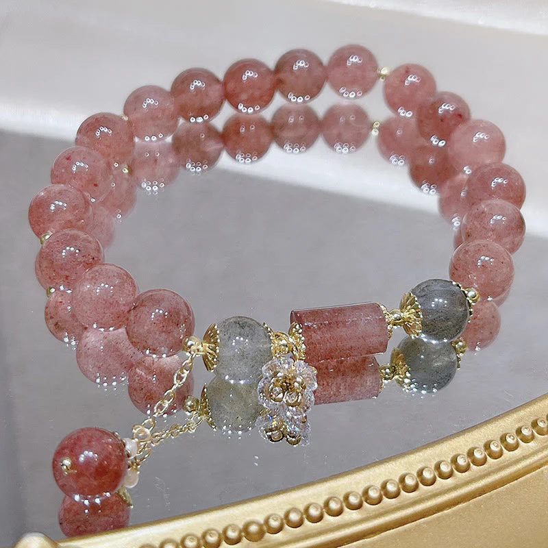 Mocoer Natural Strawberry Quartz Moonstone Love Bracelet - Mocoer