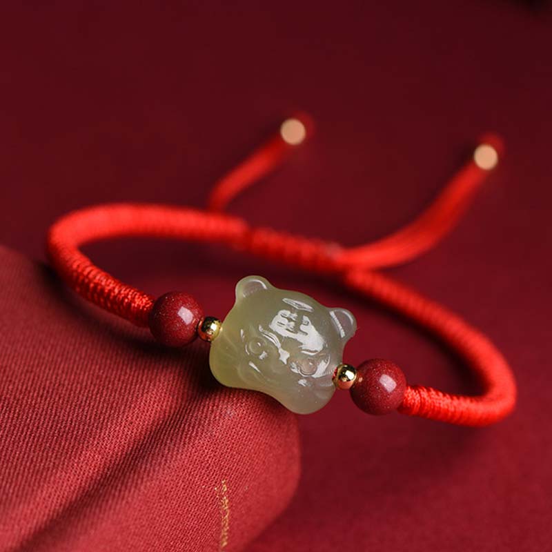 Mocoer Jade Cinnabar Lucky Tiger String Bracelet - Mocoer